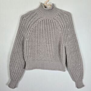 H&M Roll Neck Fisherman Sweater Women's XS Beige Crop Oversized Chunky Heritage